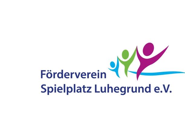 Logo des Fördervereins Spielplatz Luhegrund e.V. mit bunten Figuren.