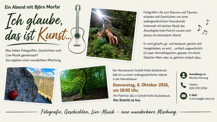 Flyer zur Vernissage Ein Abend mit Björn Morfar mit Naturaufnahmen und Gitarre.