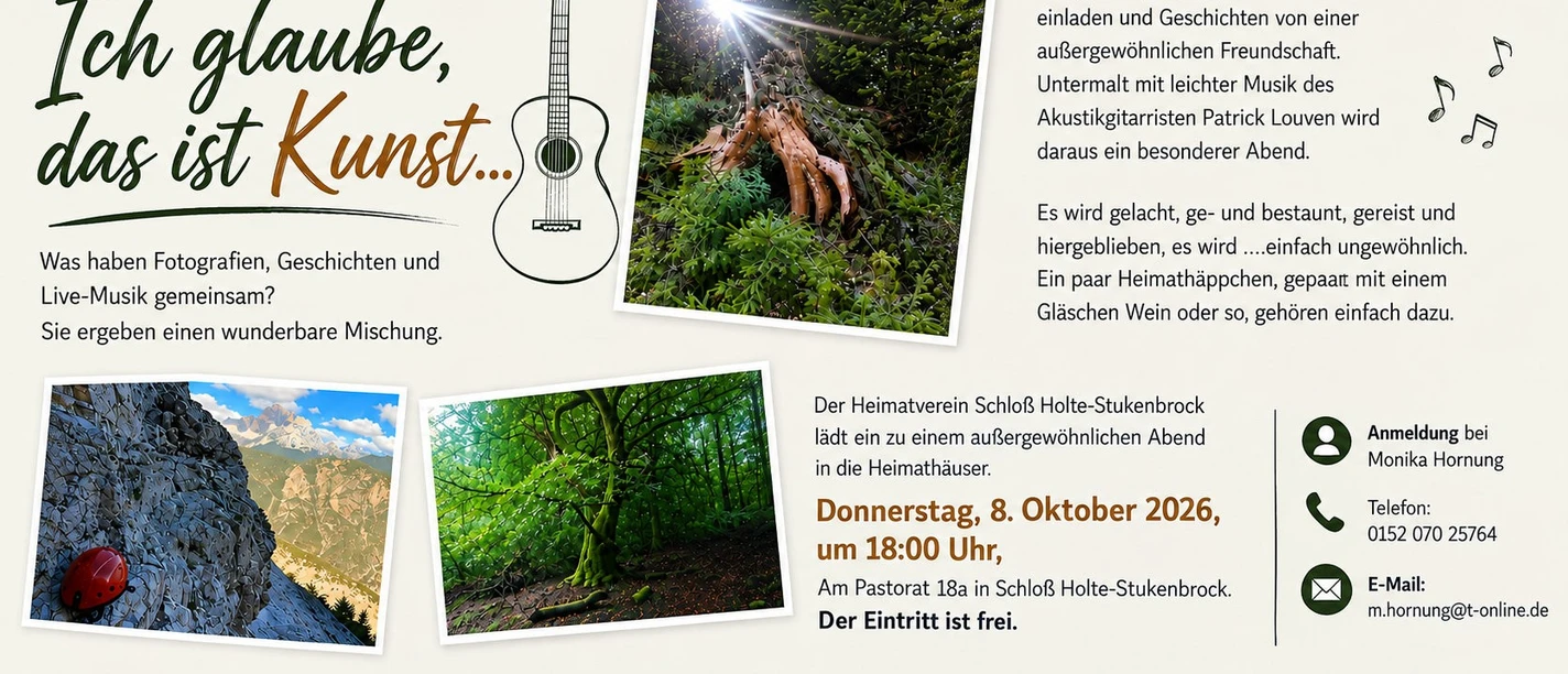 Flyer zur Vernissage Ein Abend mit Björn Morfar mit Naturaufnahmen und Gitarre.