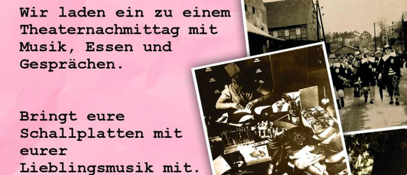 Man sieht ein Plakat mit alten Fotos mit einer Musikkapelle