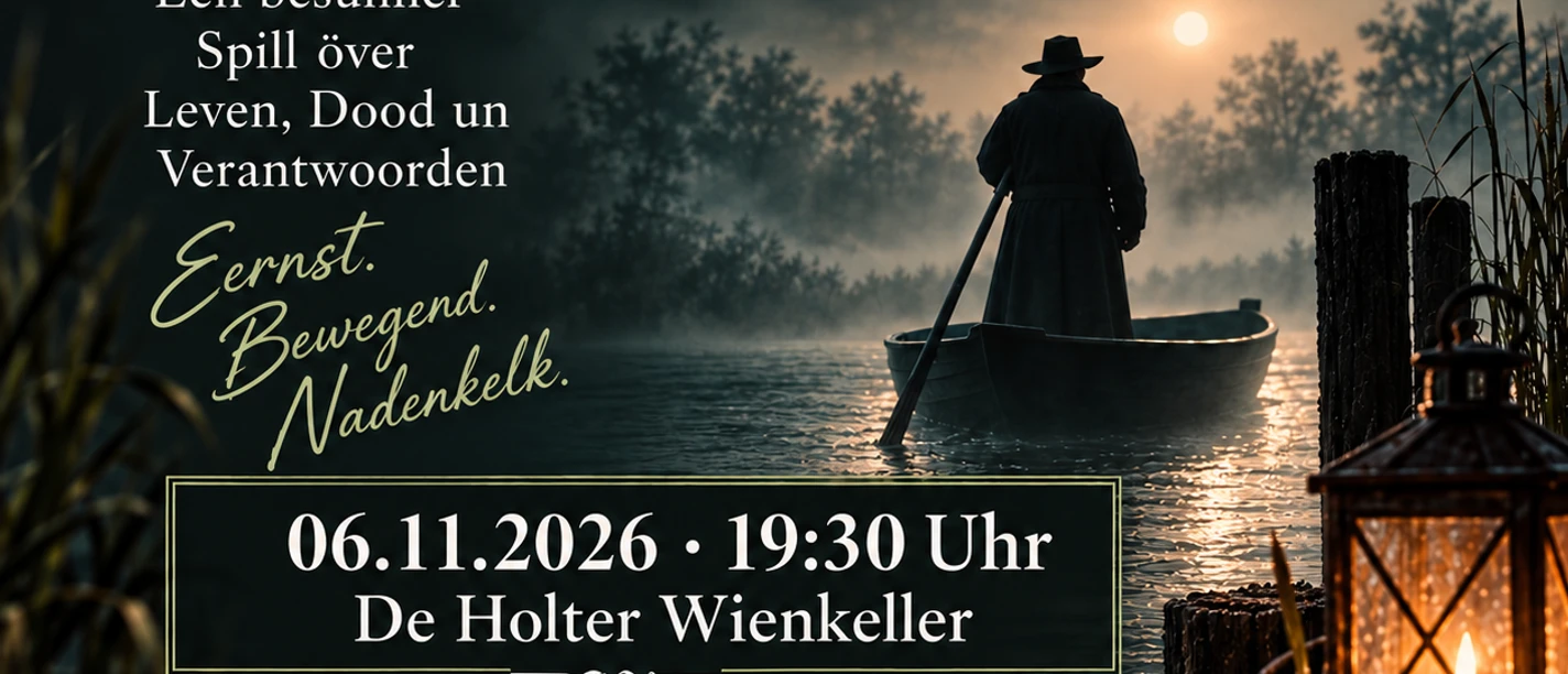Plakat zu Nobiskroog mit Boot im Nebel, 06.11.2026, 19:30 Uhr, De Holter Wienkeller.