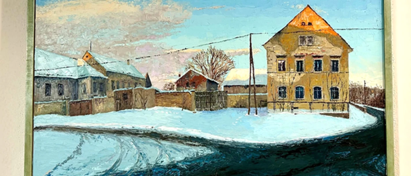 Schneelandschaft mit Gebäuden