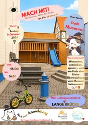Lange Brücke Plakat für die Kinder-Mitmachaktion des Stadtmuseums auf dem Spielplatz Lange Brücke.