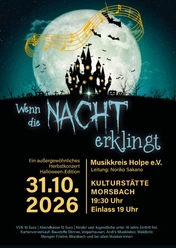 Halloween-Plakat mit Vollmond und Schloss zum Herbstkonzert des Musikkreises Holpe am 31.10.2026