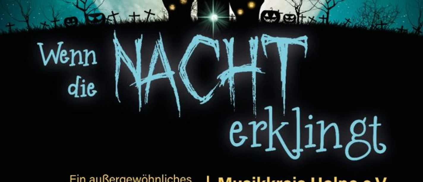 Halloween-Plakat mit Vollmond und Schloss zum Herbstkonzert des Musikkreises Holpe am 31.10.2026