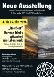 Plakat zur Ausstellung „Querbeet“ von Hartmut Dierks mit zwei Malereien.