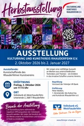ChatGPT-Bild 28. Sept. 2026, 20_53_09.png Plakat zur Herbstausstellung 2026/27 mit bunten Kunstmotiven und Eröffnungstermin.
