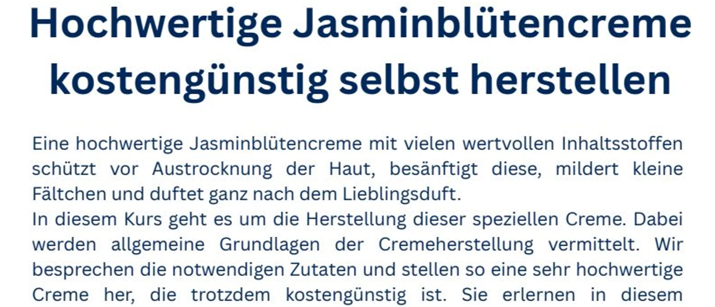 Plakat Jasminblütencreme LA.jpg VHS Kurs Jasminblütencreme herstellen