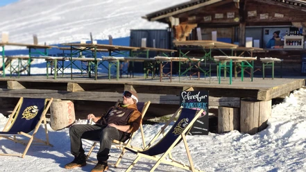Deck chairs in front of the terrace at Alp Schwarzenberg