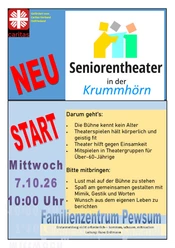 Seniorentheater in Pewsum Plakat Flyer announcing the launch of the Senior Theater in Krummhörn at the Pewsum Family Center.
