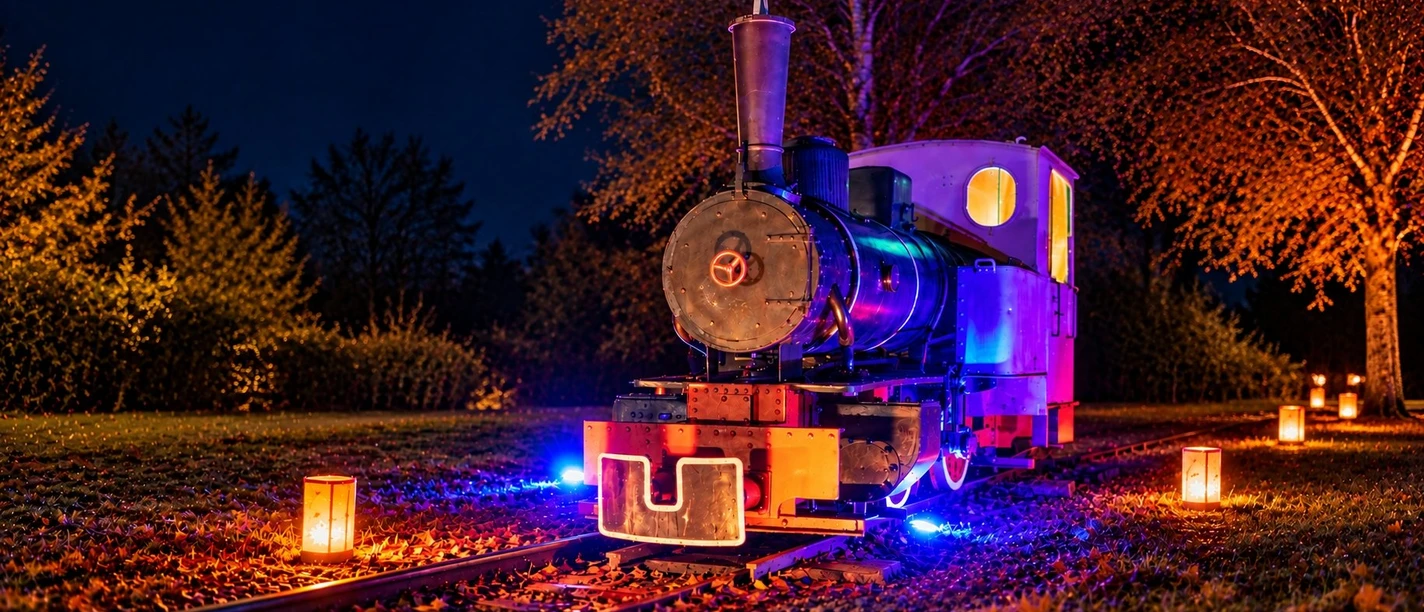 Nachtzug im Laternenlicht