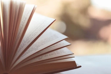 Stockfoto Buch_pexels_pixabay Aufgeschlagenes Buch mit aufgefächerten Seiten.