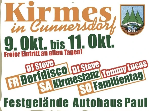 IMG_20261006_092630 Einladung zur Kirmes sowie ein Bild Cunnersdorfer Wappen mit Bäumen