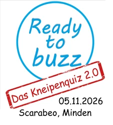 Kneipenquiz Das Bild zeigt ein rundes Logo in dem "Ready to buzz" steht.