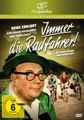 Filmplakat "Immer die Radfahrer" Filmplakat zu „Immer die Radfahrer“ mit Heinz Erhardt und drei Radfahrern in Berglandschaft.