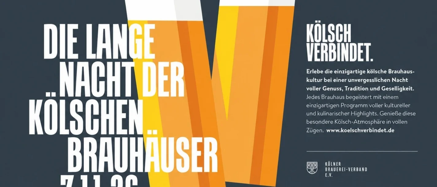 The Long Night of Cologne's Breweries Poster for the Long Night of Cologne Breweries on November 7, 26, featuring two Kölsch glasses