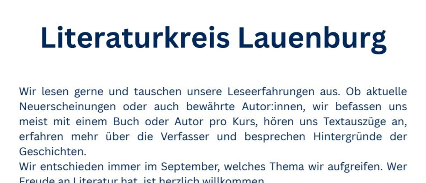 Plakat Literaturkreis LA.jpg VHS Kurs Literaturkreis Lauenburg