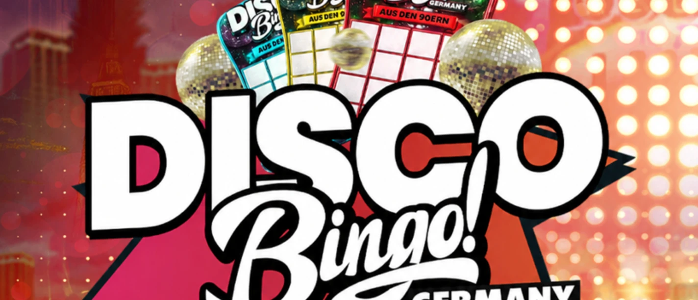 Disco Bingo Eventplakat für Disco Bingo Germany am 27. November bei Schneiders am Museumshof.