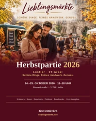 Lieblingsmärkte Plakat zur Herbstpartie 2026 in Lindlar mit Marktständen, Paar und herbstlichem Ambiente