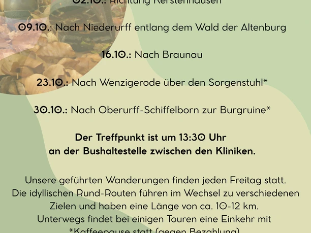 Geführte Wanderungen im Oktober 2026. Geführte Wanderungen im Oktober 2026.