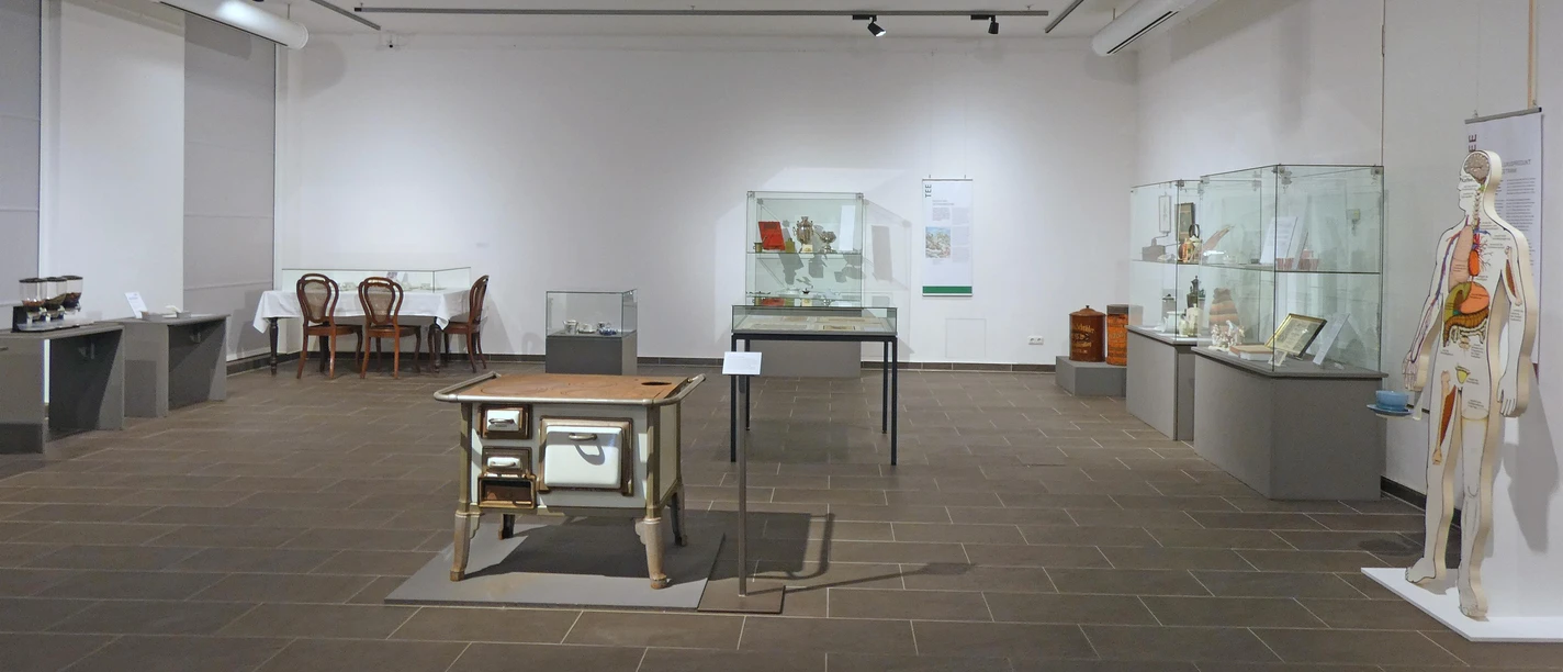 Auf dem Bild wird der Ausstellungsraum zu diesem Thema mit den entsprechenden Vitrinen gezeigt.