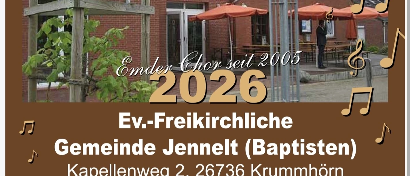 Gospels and more Plakat zum Gospelkonzert Happiness 2026 in der Evangelisch-Freikirchlichen Gemeinde Jennelt