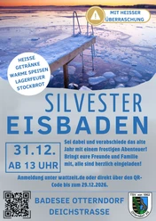 Eisbaden 2026 Eventplakat: Silvester-Eisbaden am vereisten Badesee Otterndorf mit Steg.