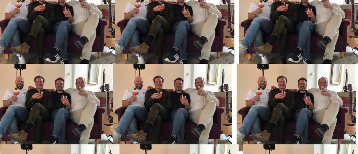 jan_Veranstaltungskalender_Einbeck.jpg Vier Männer sitzen entspannt mit Drinks auf einem lila Sofa.