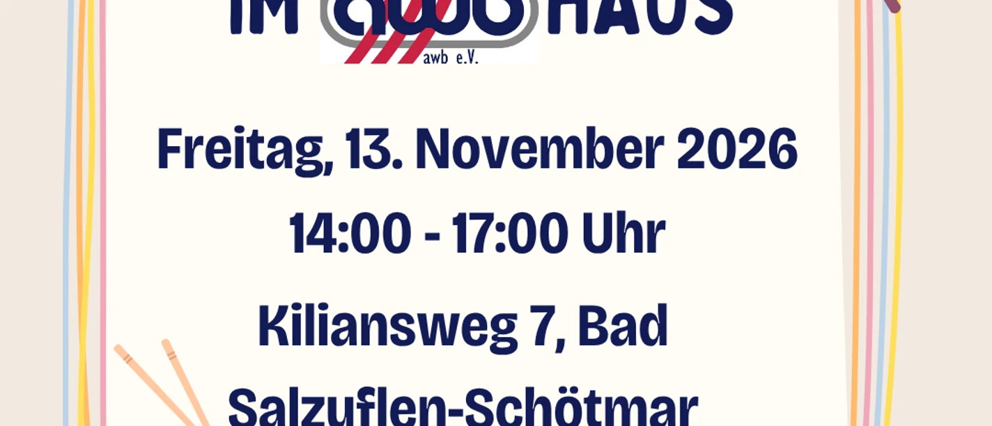 Plakat Basar Ein kreativer Basar mit handgemachten Produkten findet am Freitag, den 13. November 2026, im Haus statt. Die Veranstaltung bietet eine Vielfalt an Kunsthandwerk und besonderen Angeboten.
