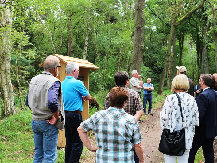 Station am Walderlebnispfad Knesebeck Besuchergruppe an einer Station am Walderlebnispfad Knesebeck