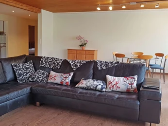 Wohnzimmer mit Sofa und Esstisch