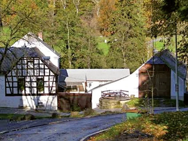 Gasthaus Pfaffenmühle zwischen Jößnitz und Röttis Historische Fachwerkgebäude des Gasthauses Pfaffenmühle mit grüner Landschaft im Hintergrund.