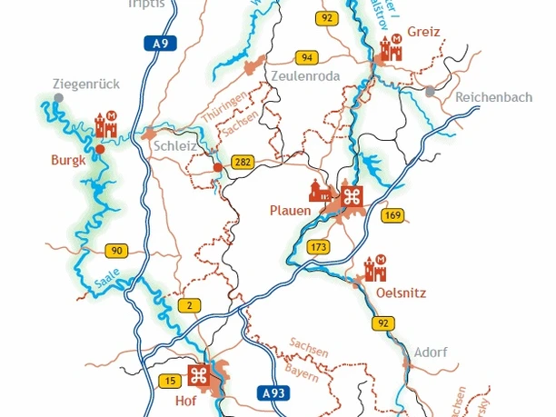 Kulturweg der Vögte - Karte der Hauptroute