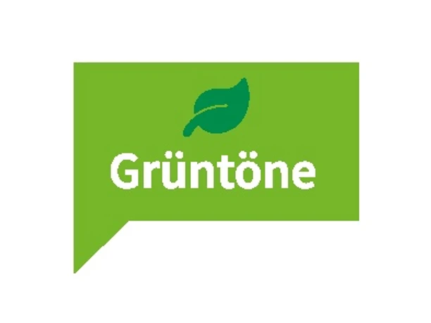 Grüntöne - Logo Grüntöne Logo: Grünes Blatt über dem Wort "Grüntöne" auf grünem Hintergrund.