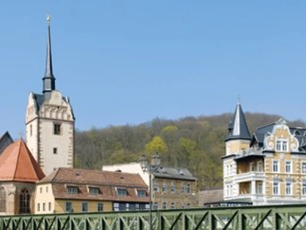 Blick von der Weißen Elster zur Marienkirche