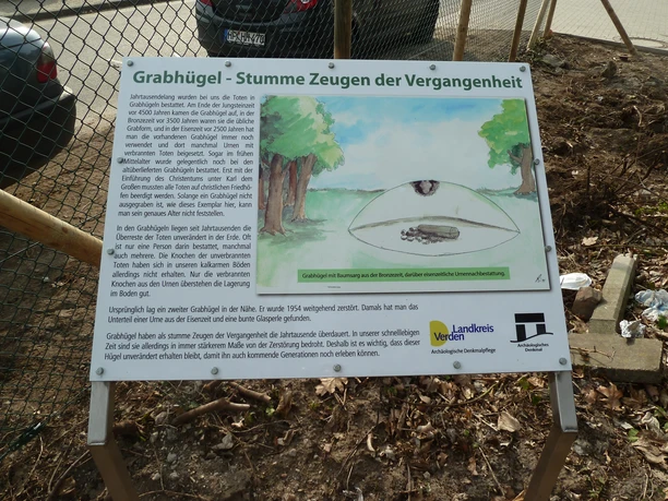 Informationstafel über ein Hügelgrab in Baden bei Verden, zeigt ein Diagramm des Grabhügels.