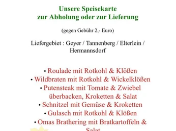 Speisekarte - Abholangebot von Waldschänke Geyer. Zum Vergrößern bitte anklicken.
