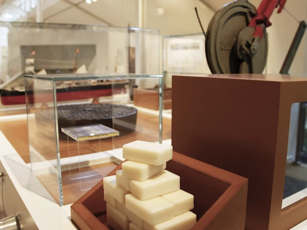 Museen an der Koppelschleuse: Stadtmuseum Meppen Innenraum des Stadtmuseums Meppen mit historischen Ausstellungsstücken und Vitrinen unter Tageslicht