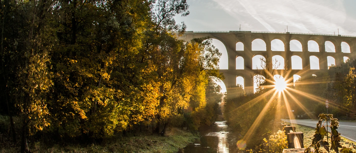 Sonnenaufgang an der Göltzschtalbrücke