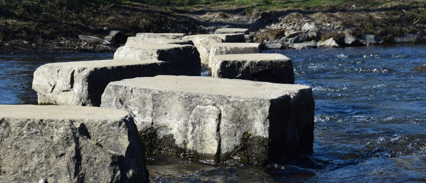 Furt durch die Wupper Steine im Bach, die als Trittsteine für eine sichere Überquerung des Wassers dienen.