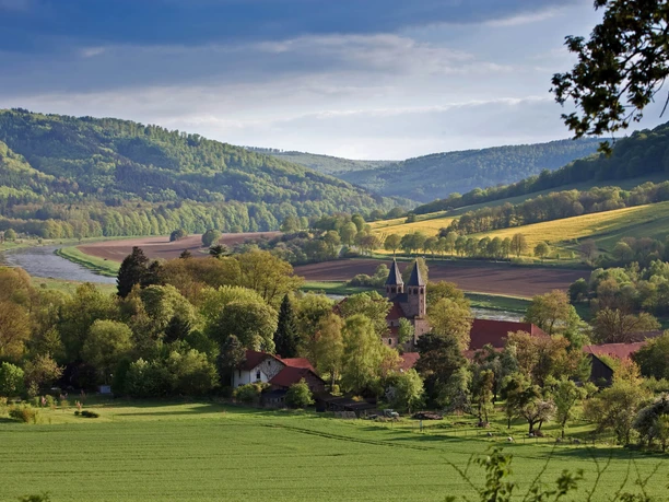 Kloster Bursfelde, Luftbild Aerial view of Bursfelde Monastery
