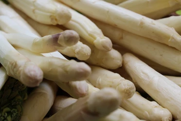 Frischer Nienburger Spargel in Nahaufnahme, mit deutlicher Struktur und natürlicher Farbe.
