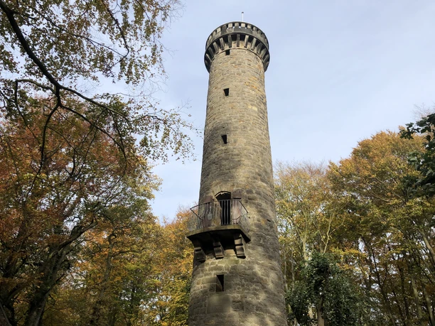 Wilhelmsturm Wilhelmsturm in herbstlichem Wald, steinerner Aussichtsturm zwischen rotgoldenen Laubbäumen.