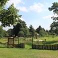 Grüne Kinderwildnis mit Spielplatz und Bäumen, umgeben von natürlicher Vegetation in Nienburg.