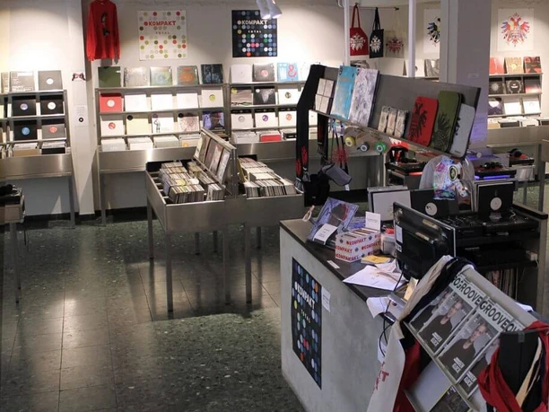 Kompakt The "Kompakt" store in Cologne has various shelves with records and CDs; an inviting ambience for music lovers.