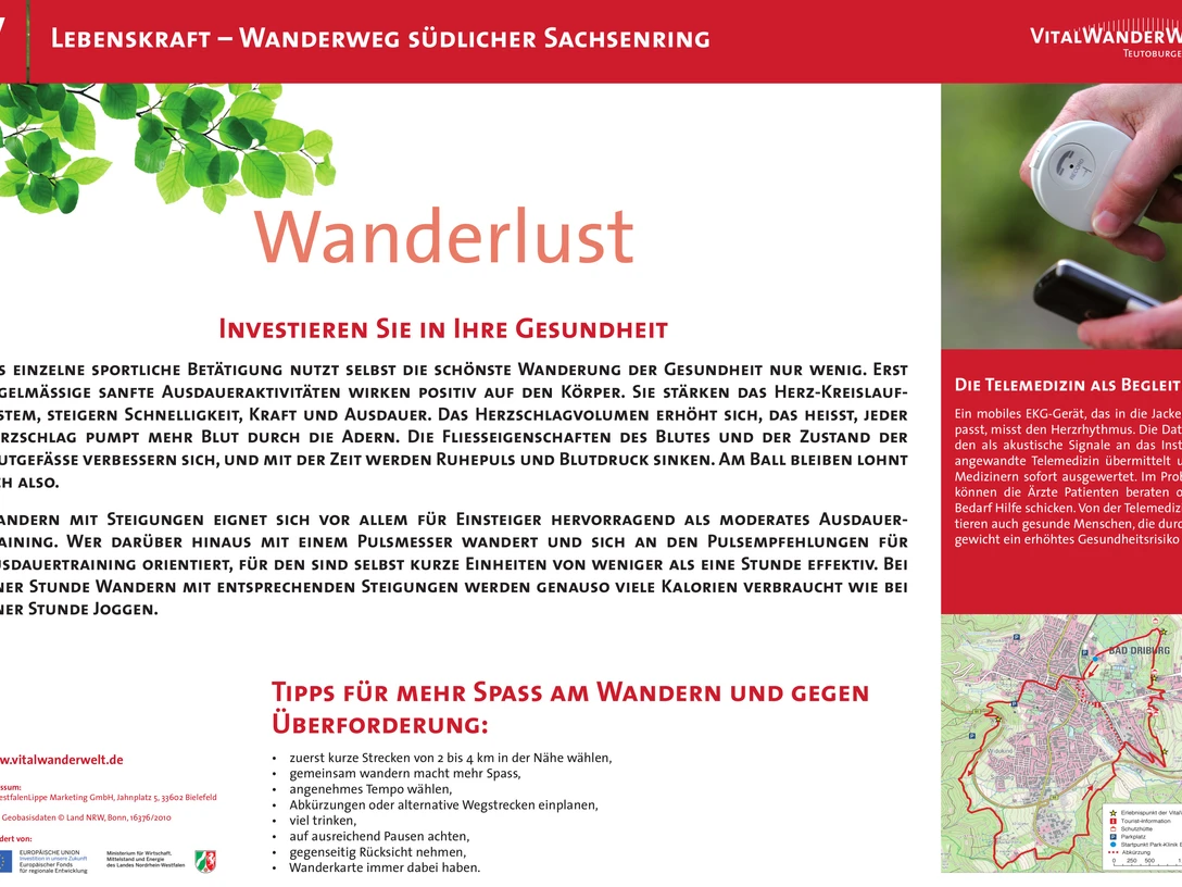 VitalWanderWelt Wanderweg südlicher Sachsenring - Wanderlust Wanderweg informiert über gesundheitsfördernde Effekte des Wanderns mit praktischen Tipps für Anfänger.
