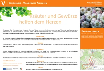 VitalWanderWelt Wanderweg Alhausen - Kräuter und Gewürze helfen dem Herzen Wanderweg Alhausen: Entdecke natürliche Kräuter und Gewürze für das Herz, informativ präsentiert.