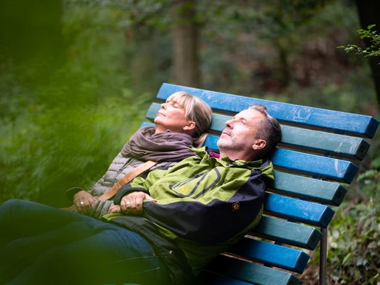 Wellenliege im Waldbaden-Areal in Bad Laer Wellenliege im Waldbaden-ArealWave lounger in the forest bathing areaBølgeseng i skovens badeområdeGolfligstoel in het bosbad