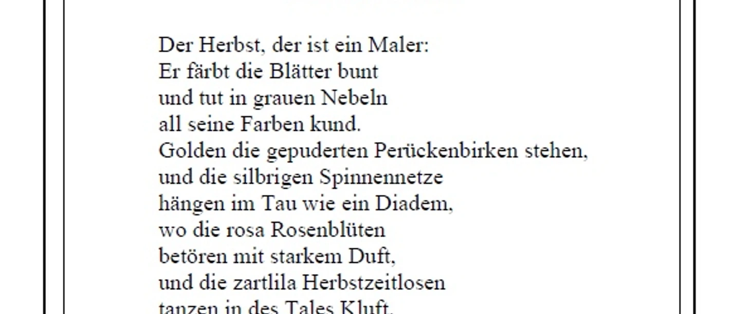 Lesestation 18 Lesestation 18 auf dem Literarischen Wanderweg präsentiert das Gedicht "Herbst Maler" von Elke Hanfmann.