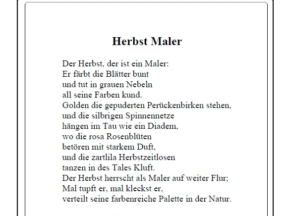 Lesestation 18 Lesestation 18 auf dem Literarischen Wanderweg präsentiert das Gedicht "Herbst Maler" von Elke Hanfmann.